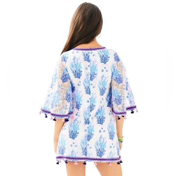 Lilly Pulitzer Unicorn Jackelin Romper Coral Reef Tassel Trim Blue Pink Size 00 - Picture 3 of 7